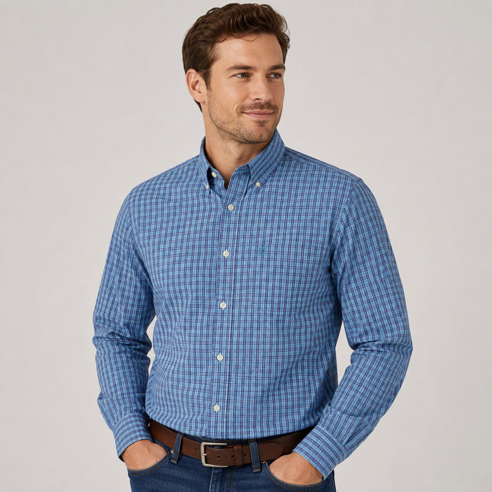 Izod Dress Shirt Mens Small Blue Plaid Office Wear Long Sleeve Business Casual